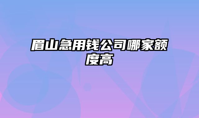 眉山急用钱公司哪家额度高