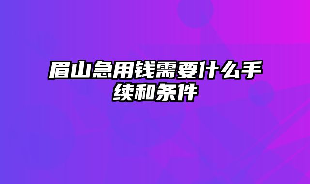 眉山急用钱需要什么手续和条件