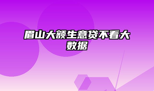 眉山大额生意贷不看大数据