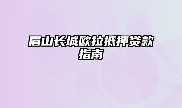 眉山长城欧拉抵押贷款指南