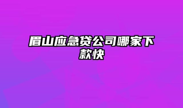 眉山应急贷公司哪家下款快