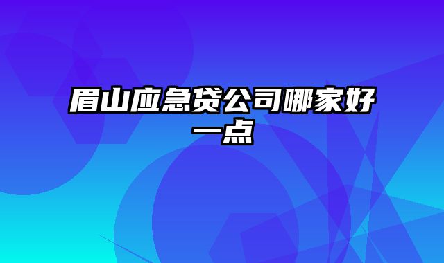 眉山应急贷公司哪家好一点