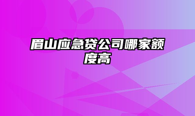 眉山应急贷公司哪家额度高