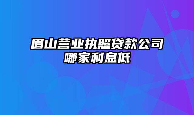 眉山营业执照贷款公司哪家利息低