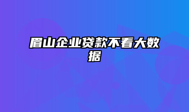 眉山企业贷款不看大数据