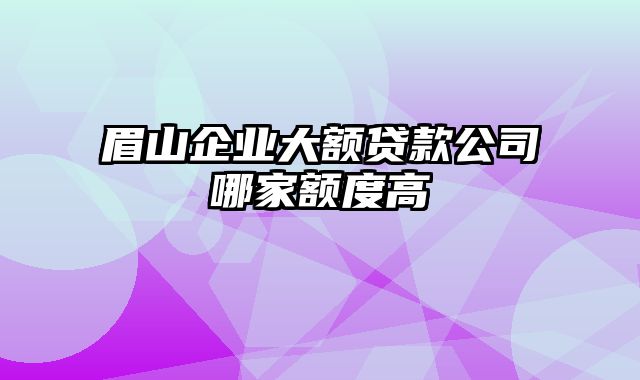 眉山企业大额贷款公司哪家额度高