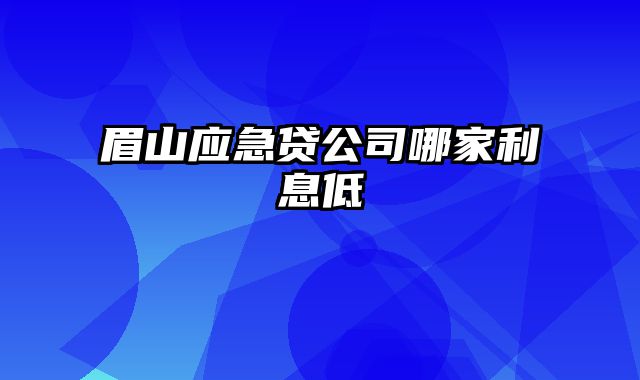 眉山应急贷公司哪家利息低