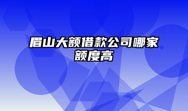 眉山大额借款公司哪家额度高