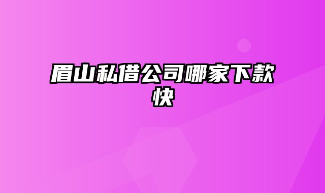 眉山私借公司哪家下款快