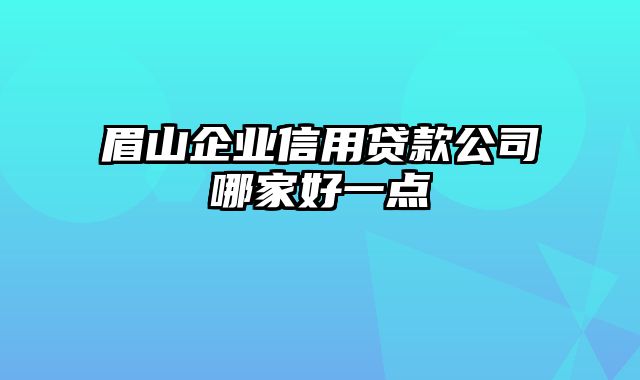 眉山企业信用贷款公司哪家好一点