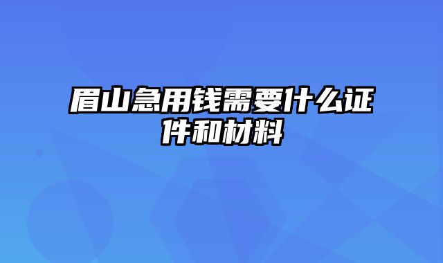 眉山急用钱需要什么证件和材料