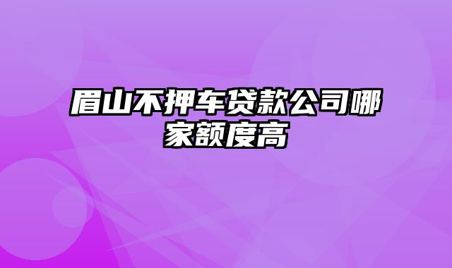 眉山不押车贷款公司哪家额度高