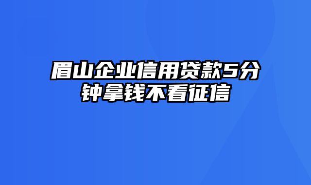 眉山企业信用贷款5分钟拿钱不看征信