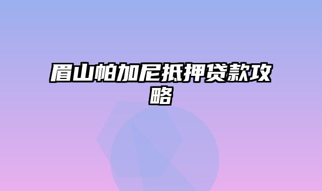 眉山帕加尼抵押贷款攻略