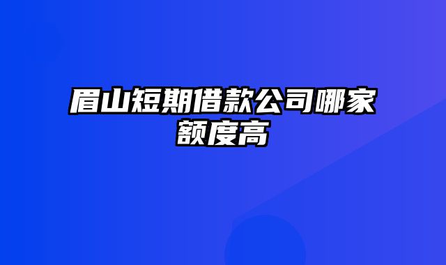 眉山短期借款公司哪家额度高