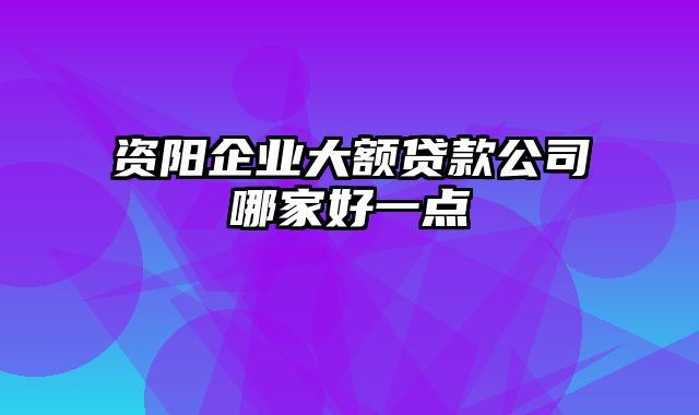 资阳企业大额贷款公司哪家好一点