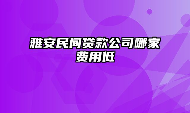 雅安民间贷款公司哪家费用低