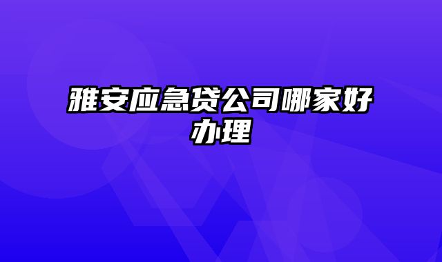 雅安应急贷公司哪家好办理