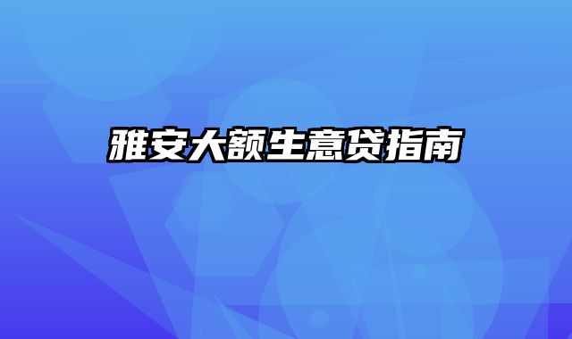 雅安大额生意贷指南