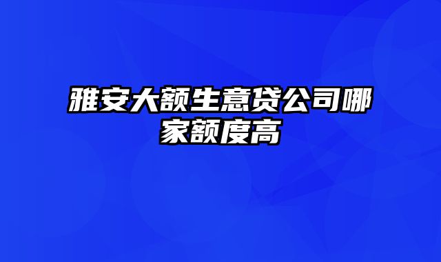 雅安大额生意贷公司哪家额度高