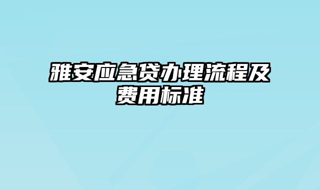 雅安应急贷办理流程及费用标准