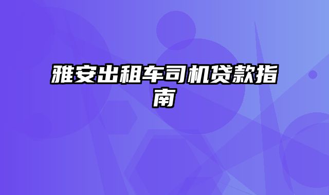 雅安出租车司机贷款指南