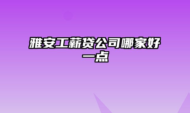 雅安工薪贷公司哪家好一点