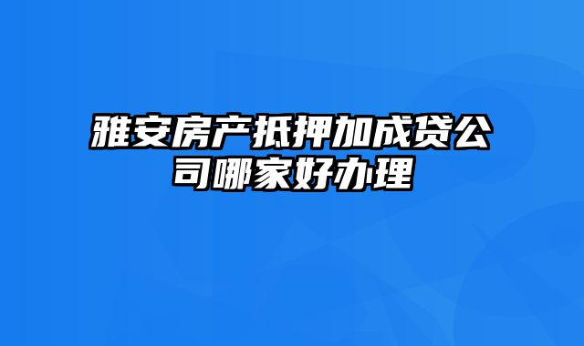 雅安房产抵押加成贷公司哪家好办理