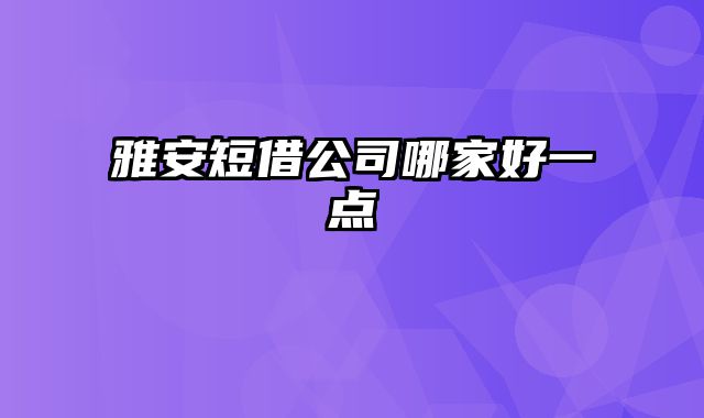 雅安短借公司哪家好一点