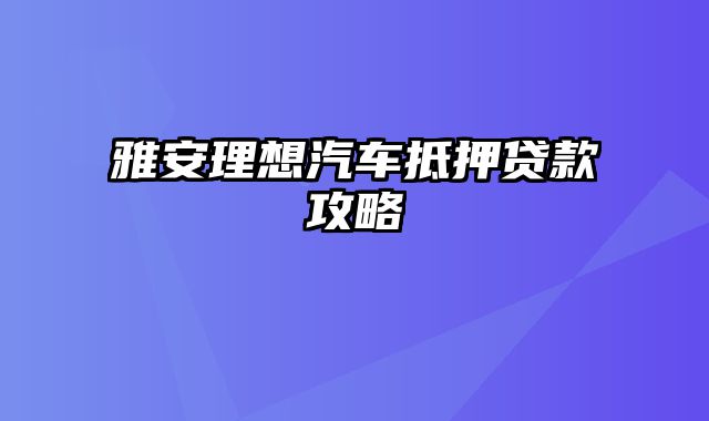 雅安理想汽车抵押贷款攻略