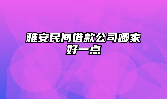 雅安民间借款公司哪家好一点