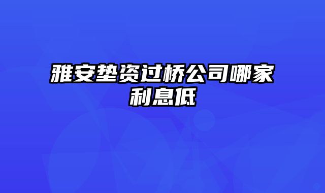 雅安垫资过桥公司哪家利息低