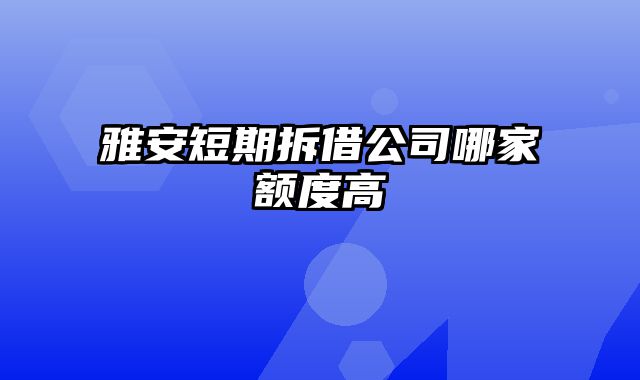 雅安短期拆借公司哪家额度高