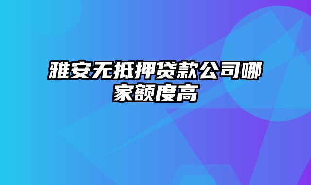 雅安无抵押贷款公司哪家额度高