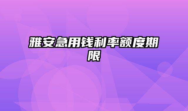 雅安急用钱利率额度期限