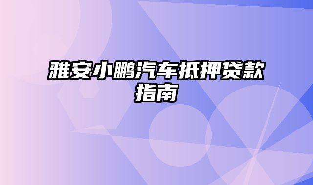 雅安小鹏汽车抵押贷款指南