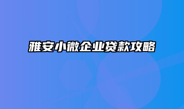 雅安小微企业贷款攻略