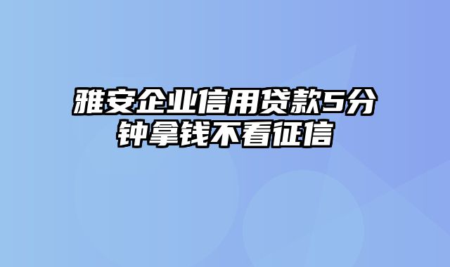 雅安企业信用贷款5分钟拿钱不看征信