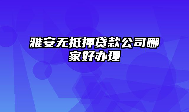 雅安无抵押贷款公司哪家好办理