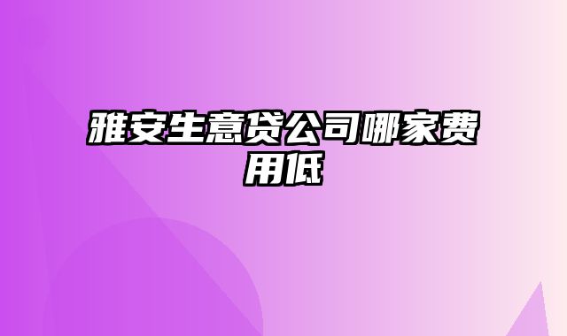 雅安生意贷公司哪家费用低