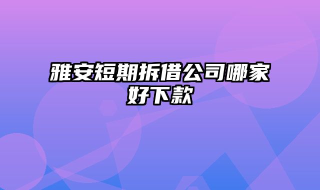 雅安短期拆借公司哪家好下款