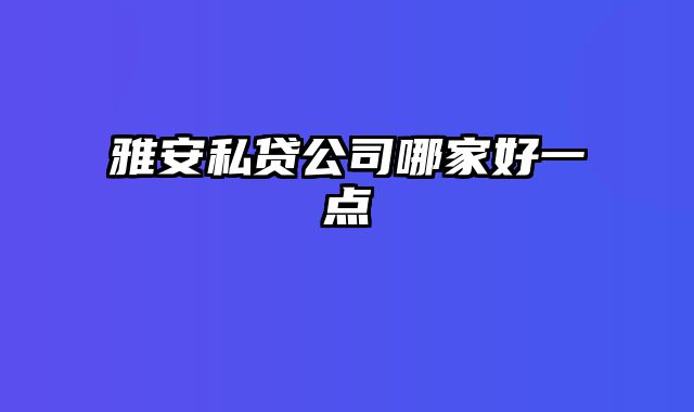 雅安私贷公司哪家好一点