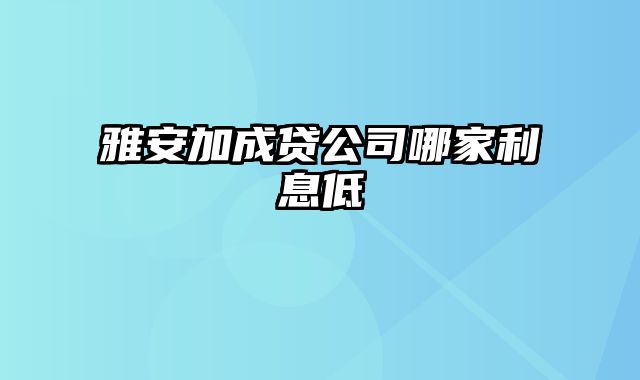 雅安加成贷公司哪家利息低