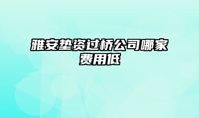 雅安垫资过桥公司哪家费用低