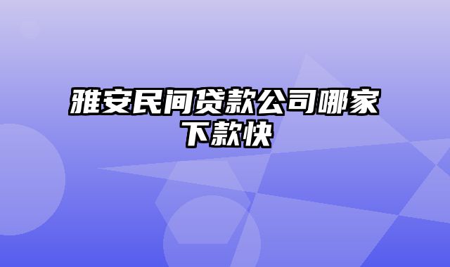 雅安民间贷款公司哪家下款快