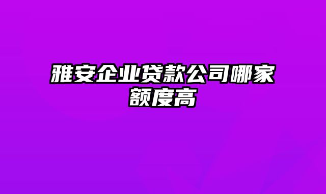 雅安企业贷款公司哪家额度高