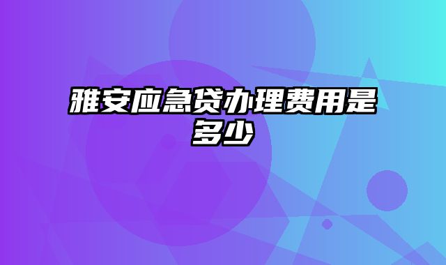 雅安应急贷办理费用是多少