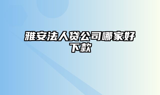 雅安法人贷公司哪家好下款