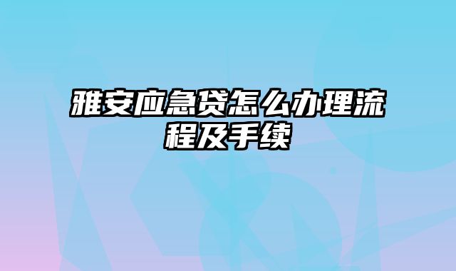 雅安应急贷怎么办理流程及手续