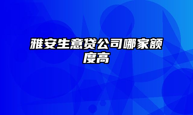 雅安生意贷公司哪家额度高